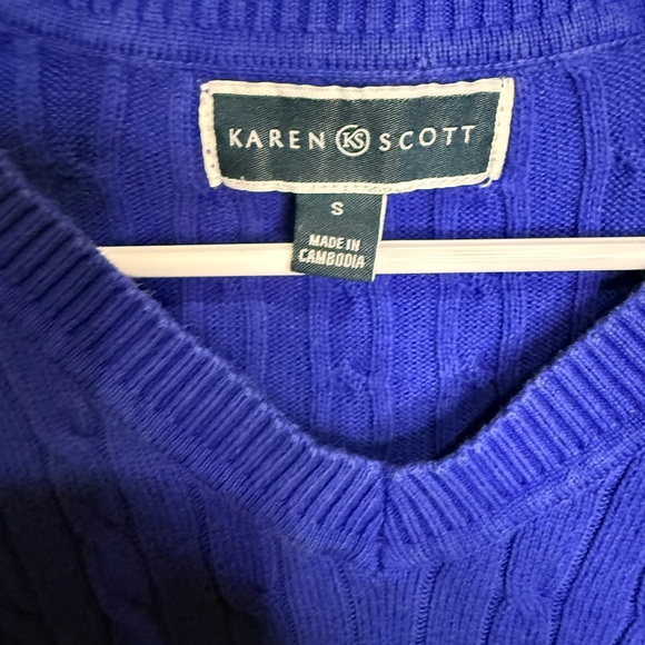Karen Scott Cable Knit V-Neck Sweater Women's Small Blue Cotton Soft Knit - Picture 2 of 4